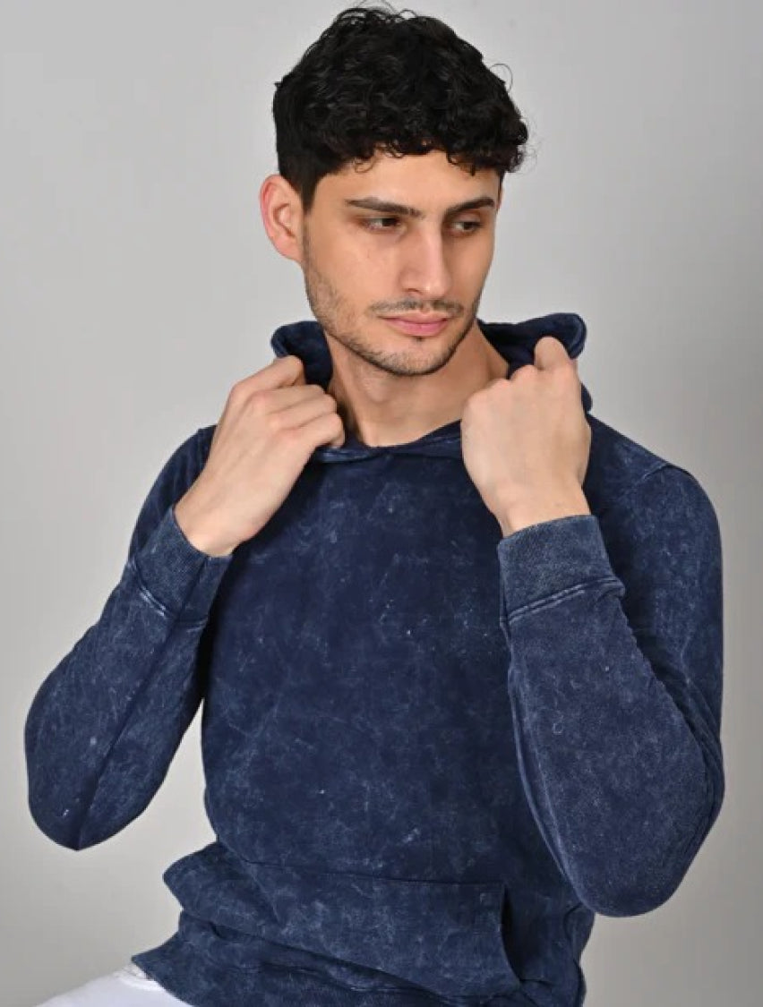 Navy blue acid wash hoodie