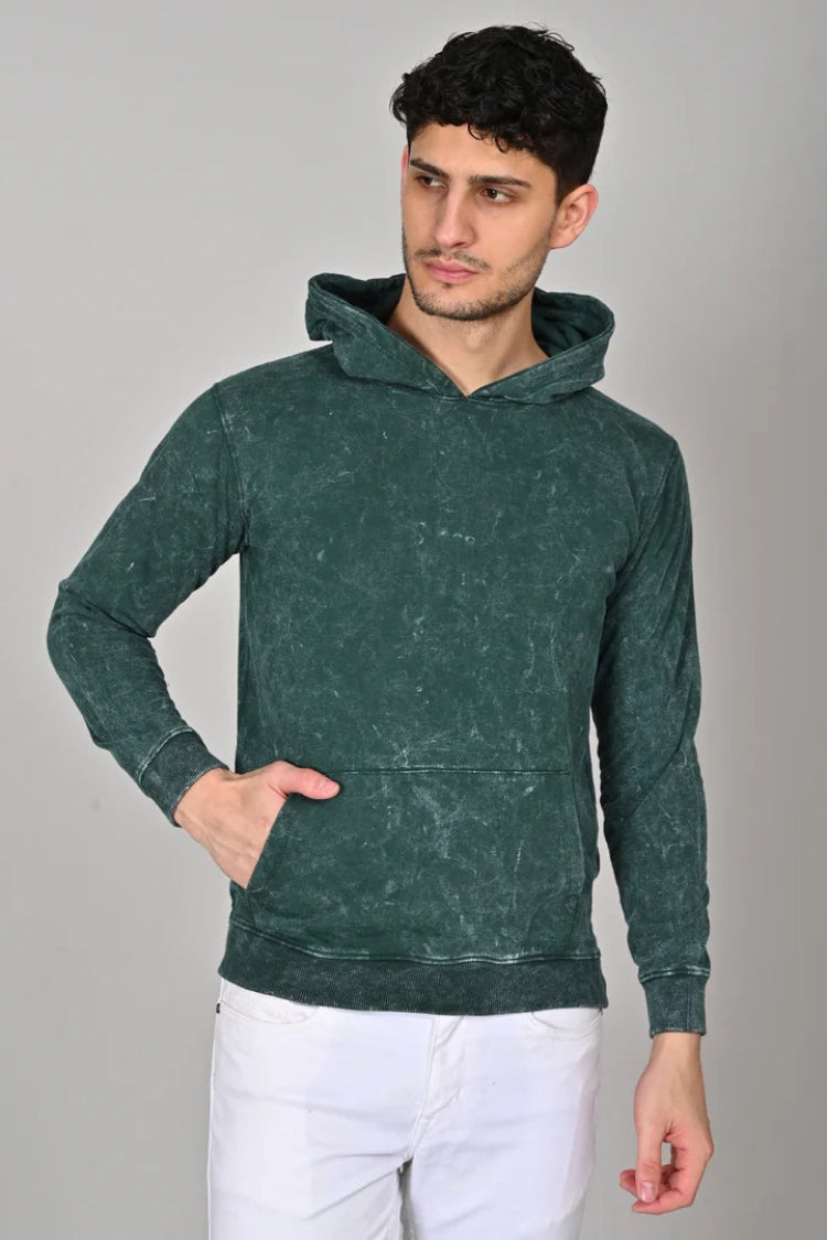 Bottle green acid wash hoodie