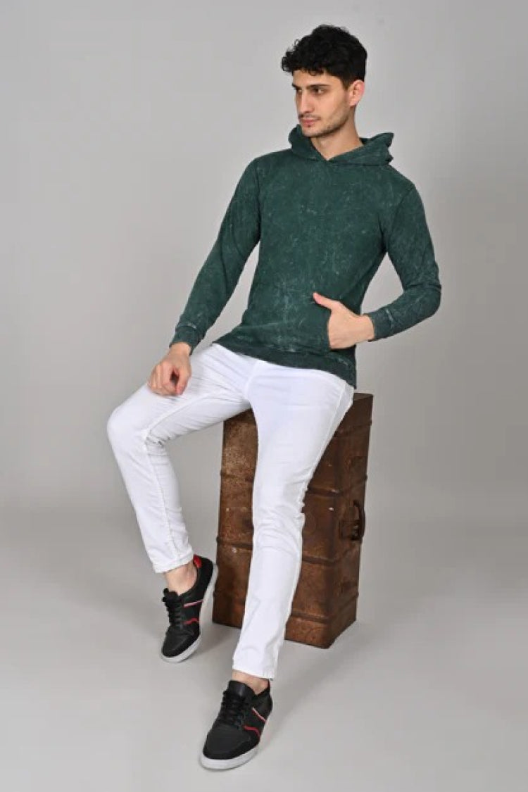 Bottle green acid wash hoodie