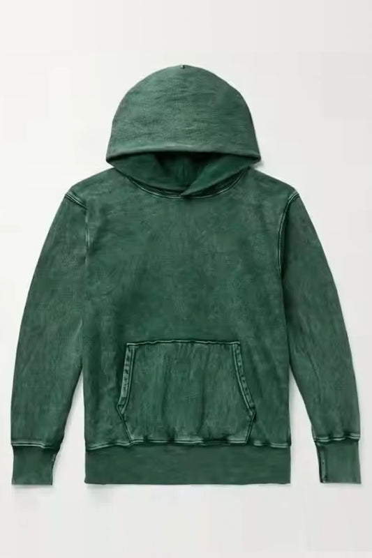 Bottle green acid wash hoodie